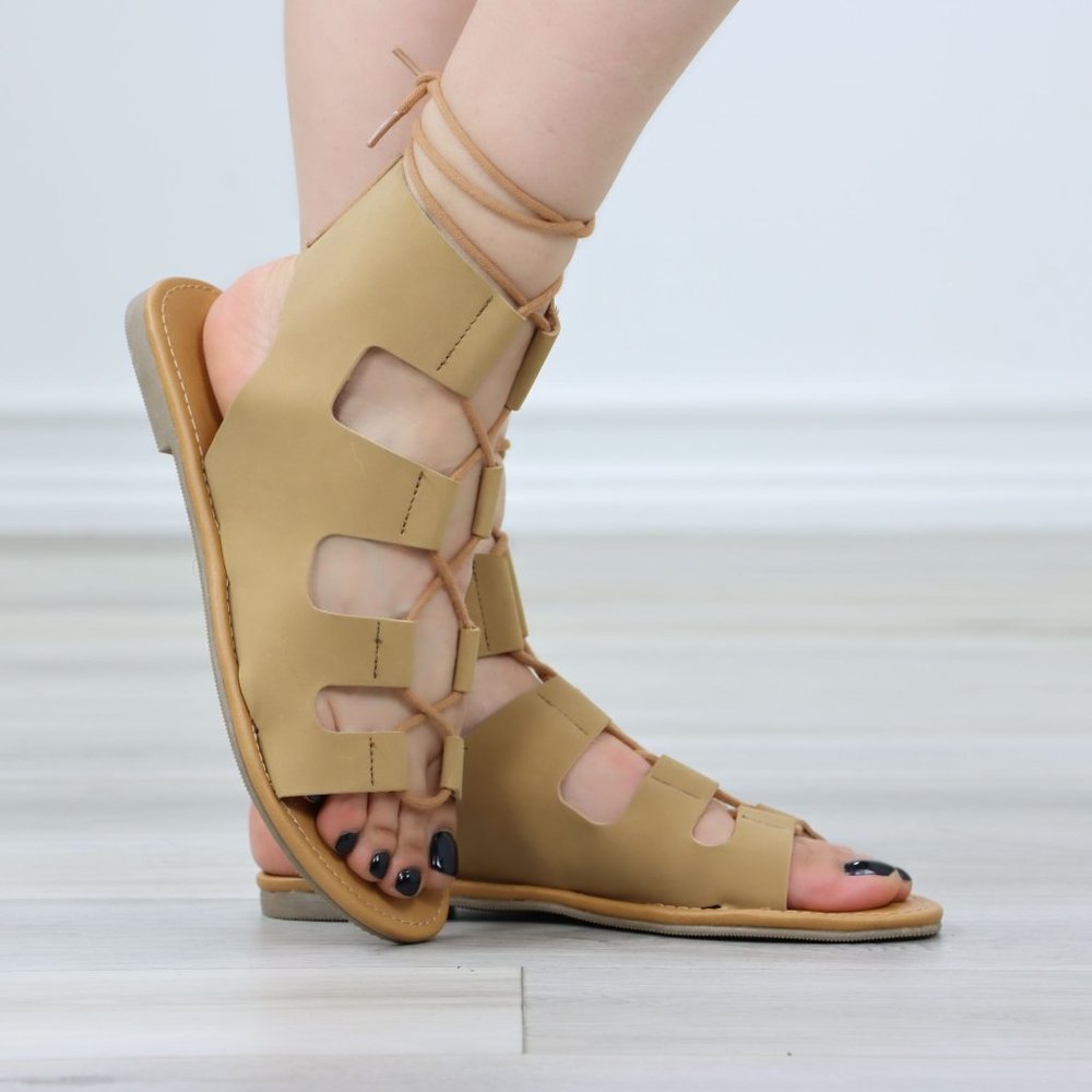Gray Gladiator Laced-Up Bootie Style Flat Sandals - Picture 3 of 11